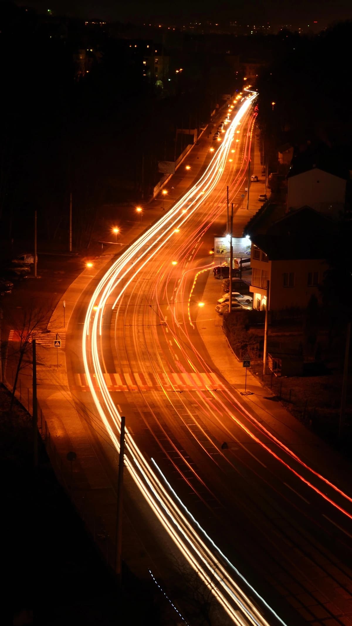 busy highway illuminated at night