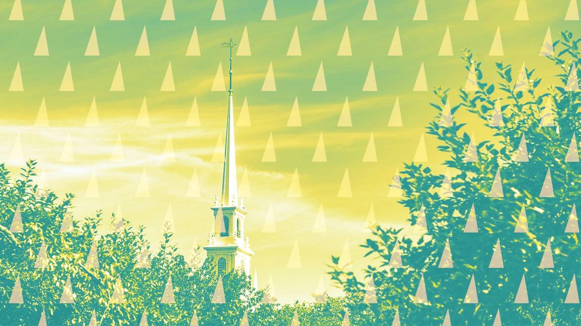 church steeple above trees